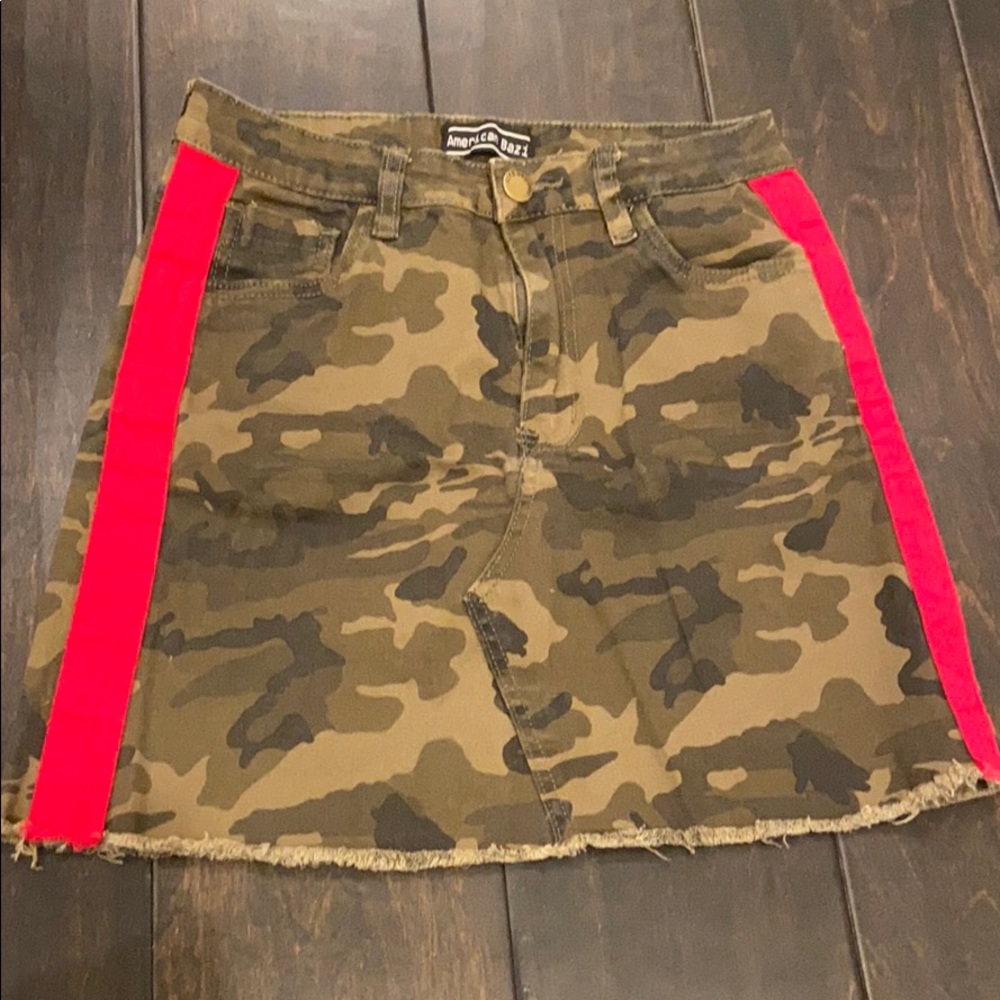 Camo with red strips Jean skirt